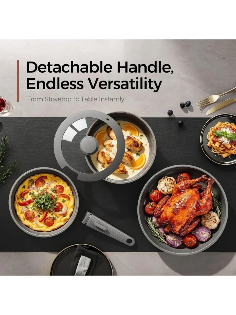 5PCS Non-Stick Cookware Set, Diamond-Titanium Ceramic & Stainless Steel